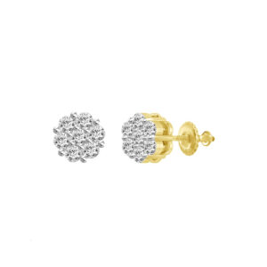 LADIES FLOWER EARRINGS 0.75CT ROUND DIAMOND 10K YELLOW GOLD