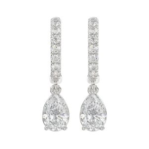 LADIES EARRINGS 1 1/4CT PEAR/ROUND DIAMOND 14K WHITE GOLD (CENTER STONE PEAR DIAMOND 1CT)