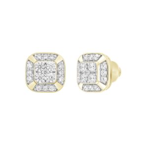 MEN'S EARRINGS 1CT ROUND DIAMOND 14K YELLOW GOLD