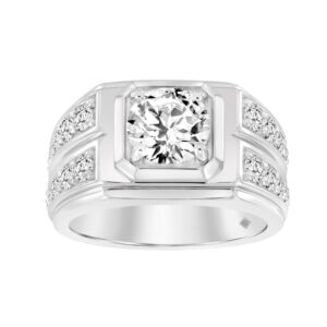 MEN'S RING 3CT ROUND DIAMOND 14K WHITE GOLD (CENTER STONE ROUND DIAMOND 2CT )