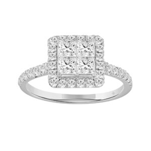 LADIES RING 1 1/4CT ROUND/PRINCESS DIAMOND 14K WHITE GOLD