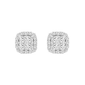 14K WHITE GOLD 1 1/2CT ROUND/PRINCESS DIAMOND MEN'S EARRINGS