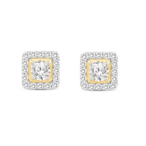 MEN'S EARRINGS 1 3/4CT ROUND DIAMOND 14K YELLOW GOLD