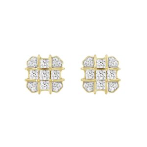 MEN'S EARRINGS 1CT ROUND/PRINCESS DIAMOND 14K YELLOW GOLD