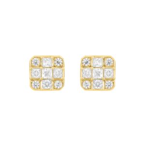 MEN'S EARRINGS 1CT ROUND/PRINCESS DIAMOND 14K YELLOW GOLD