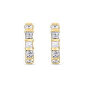 LADIES HOOPS EARRINGS EARRINGS 3/4CT ROUND/PRINCESS DIAMOND 14K YELLOW GOLD