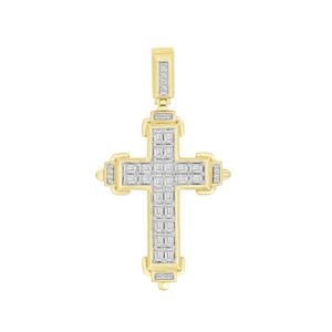 MEN'S CHARM PENDANT 3CT ROUND/EMERALD DIAMOND 14K YELLOW GOLD