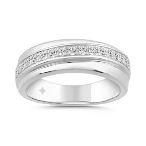 MENS BAND 1/2CT ROUND DIAMOND 14K WHITE GOLD