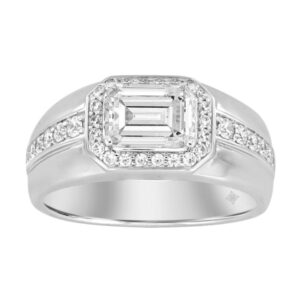 MEN'S RING 2 1/2CT ROUND/EMERALD DIAMOND 14K WHITE GOLD (CENTER STONE EMERALD DIAMOND 2CT )