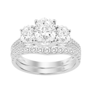 14K WHITE GOLD 2 3/8CT ROUND/OVAL DIAMOND LADIES BRIDAL SET (CENTER STONE OVAL DIAMOND 1CT)