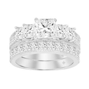 14K WHITE GOLD 3 1/2CT ROUND/PRINCESS DIAMOND LADIES BRIDAL SET (CENTER STONE PRINCESS DIAMOND 3/4CT )
