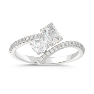 LADIES RING 1CT ROUND/EMERALD DIAMOND 14K WHITE GOLD