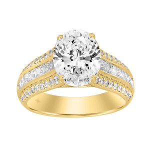 14K YELLOW GOLD 3 1/2CT ROUND/PRINCESS DIAMOND LADIES RING (CENTER STONE OVAL DIAMOND 2.00CT)