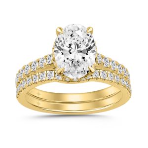 14K YELLOW GOLD 2 1/2CT ROUND/OVAL DIAMOND LADIES BRIDAL SET (CENTER STONE OVAL DIAMOND 2.00CT)