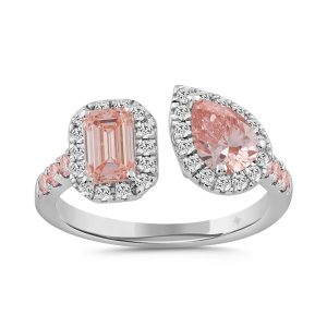 LADIES RING 1 1/2CT ROUND/EMERALD/PEAR DIAMOND 14K WHITE GOLD (CENTER STONE EMERALD DIAMOND 1/2CT/CENTER STONE PEAR 1/2CT)