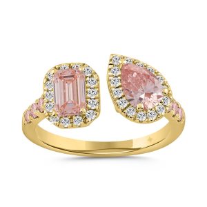 LADIES RING 1 1/2CT ROUND/EMERALD/PEAR DIAMOND 14K YELLOW GOLD (CENTER STONE EMERALD DIAMOND 1/2CT/CENTER STONE PEAR 1/2CT)