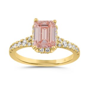 LADIES RING 2 1/5CT ROUND/EMERALD DIAMOND 14K YELLOW GOLD (CENTER STONE EMERALD DIAMOND 1 1/2CT )