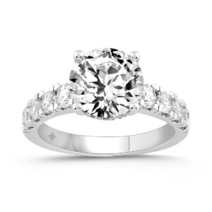 LADIES RING 4CT ROUND DIAMOND 14K WHITE GOLD (CENTER STONE ROUND DIAMOND 3CT )