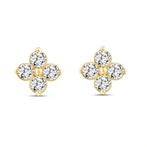 LADIES EARRINGS 1CT ROUND DIAMOND 14K YELLOW GOLD