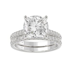 14K WHITE GOLD 4 1/2CT ROUND/CUSHION DIAMOND LADIES BRIDAL SET (CENTER STONE CUSHION DIAMOND 4.00CT)