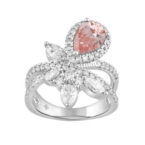 14K WHITE GOLD 3.00CT ROUND/PEAR/MARQUISE DIAMOND LADIES RING  (CENTER STONE PINK PEAR DIAMOND 1 1/2CT)