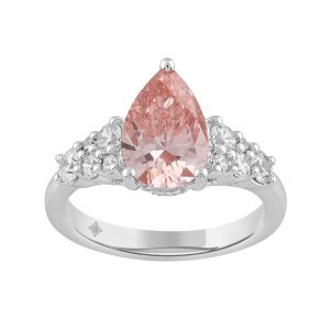 14K WHITE GOLD 2 3/4CT ROUND/PEAR DIAMOND LADIES RING (CENTER STONE PINK PEAR DIAMOND 2CT)