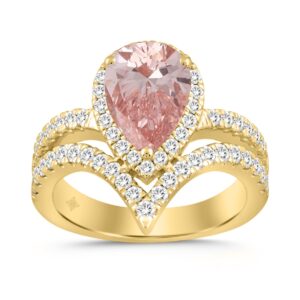 LADIES RING 2 3/4CT ROUND/PEAR DIAMOND 14K YELLOW GOLD (CENTER STONE PEAR DIAMOND 2CT )