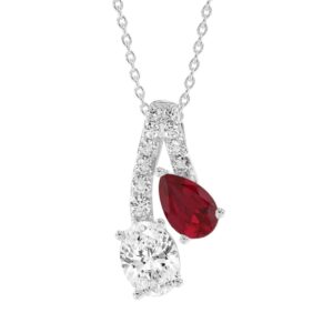 14K WHITE GOLD 2.00CT ROUND/PEAR/OVAL DIAMOND LADIES PENDANT (RUBY DIAMOND 1 STONE)