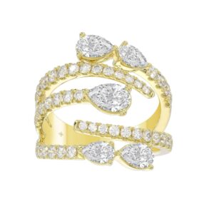 18K YELLOW GOLD 2 1/2CT ROUND/PEAR DIAMOND LADIES RING