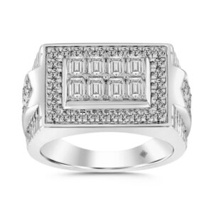 MEN'S RING ROUND/EMERALD DIAMOND 10K WHITE GOLD