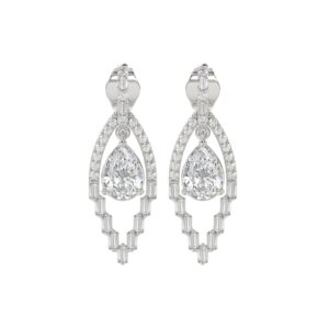 14K WHITE GOLD 2.00CT ROUND/BAGUETTE/PEAR DIAMOND LADIES EARRINGS