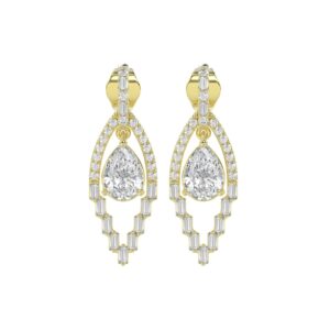 14K YELLOW GOLD 2.00CT ROUND/BAGUETTE/PEAR DIAMOND LADIES EARRINGS