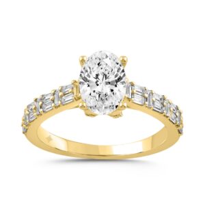 LADIES RING 2.50CT ROUND/BAGUETTE/OVAL DIAMOND 14K YELLOW GOLD (CENTER STONE OVAL DIAMOND 2.00CT)