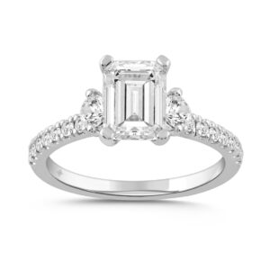 LADIES RING 2.50CT ROUND/EMERALD DIAMOND 14K WHITE GOLD (CENTER STONE EMERALD DIAMOND 2.00CT)
