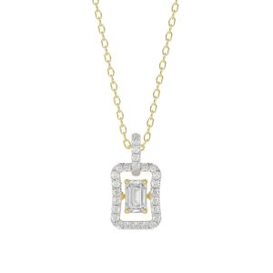 LADIES DANCING DIAMOND PENDANT WITH CHAIN 3/4CT ROUND/EMERALD DIAMOND 14K YELLOW GOLD (CENTER STONE EMERALD DIAMOND 1/2CT)