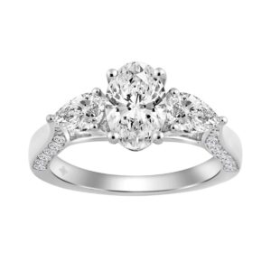14K WHITE GOLD 2 3/4CT ROUND/OVAL/PEAR DIAMOND LADIES RING (CENTER STONE OVAL DIAMOND 2.00CT)
