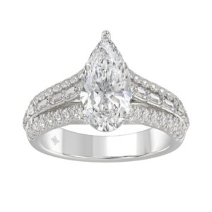 Luxury 14K White Gold Ladies Diamond Ring 2 3/4CT Round Pear & Baguette Diamonds with 2.00CT  Pear  Center stone (Color F-G -Clarity VS1/VS2)