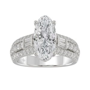 Classic 14K White Gold Ladies Diamond Ring  4.00CT Round Oval & Baguette Diamonds with 3.00CT  Oval  Center stone (Color F-G -Clarity VS1/VS2)