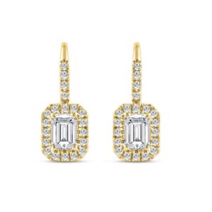 LADIES EARRINGS 1 1/4CT ROUND/EMERALD DIAMOND 14K YELLOW GOLD