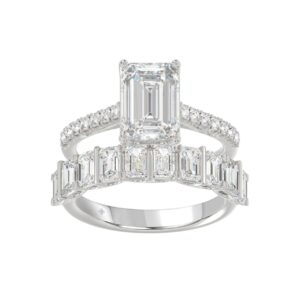 14K WHITE GOLD 5.00CT ROUND/EMERALD DIAMOND LADIES BRIDAL SET (CENTER STONE EMERALD DIAMOND 3.00CT)