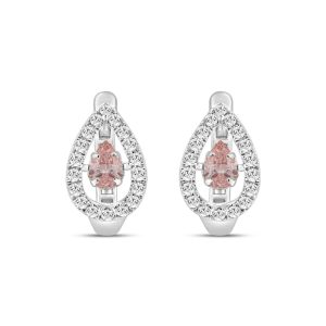 14K WHITE GOLD 1.00CT ROUND/PEAR DIAMOND LADIES HOOPS EARRING