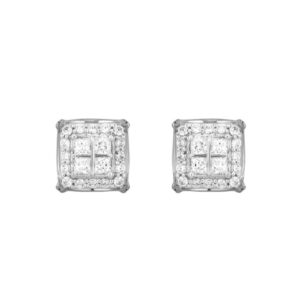 10K WHITE GOLD 1.00CT ROUND/PRINCESS DIAMOND LADIES EARRINGS