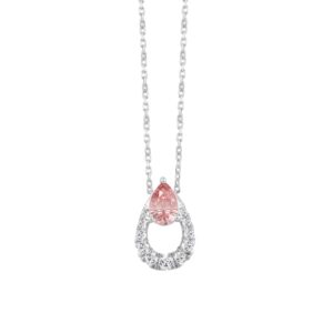 14K WHITE GOLD 3/4CT ROUND/PINK PEAR DIAMOND LADIES NECKLACE