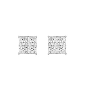 10K WHITE GOLD 1 1/2CT PRINCESS DIAMOND MEN'S EARRINGS