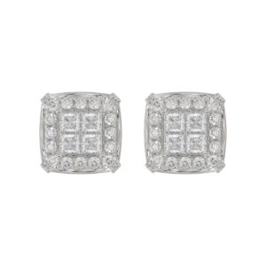 10K WHITE GOLD 1.00CT ROUND/PRINCESS DIAMOND LADIES EARRINGS