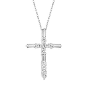 10K WHITE GOLD 1/4CT ROUND/BAGUETTE DIAMOND LADIES PENDANT