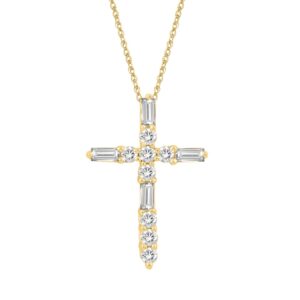 10K YELLOW GOLD 1/4CT ROUND/BAGUETTE DIAMOND LADIES PENDANT