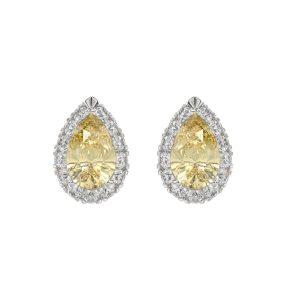 14K WHITE GOLD 2 1/2CT ROUND/YELLOW PEAR DIAMOND LADIES EARRING (CENTER STONE PEAR DIAMOND 1CT)