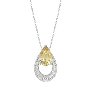 14K WHITE GOLD 2.00CT ROUND/YELLOW PEAR DIAMOND LADIES PENDANT WITH CHAIN