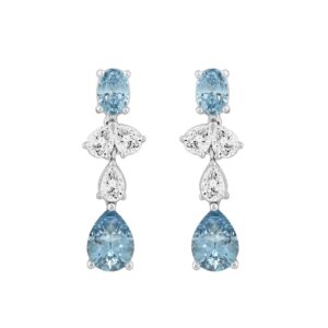 14K WHITE GOLD 3 1/2CT OVAL/PEAR DIAMOND LADIES EARRINGS (BLUE PEAR DIAMOND 3/4CT/BLUE OVAL DIAMOND 1/2CT)